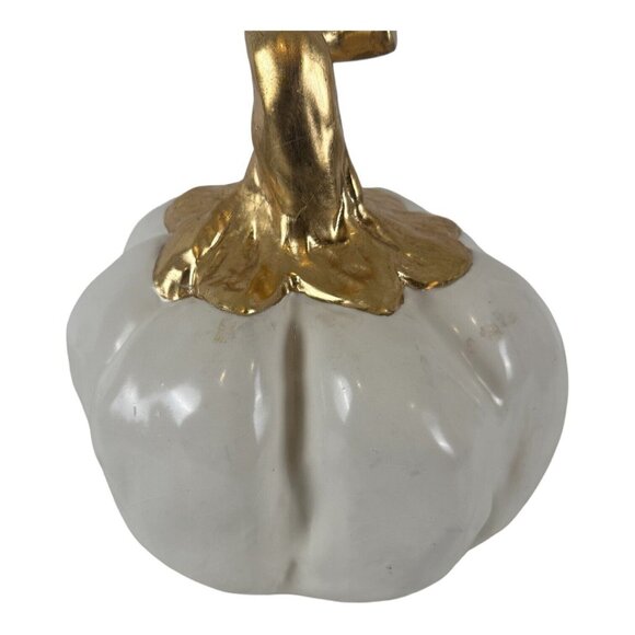 STUDIO B by MAGENTA Gold White PUMPKIN Ceramic Handmade Thanksgiving Halloween - Picture 6 of 11